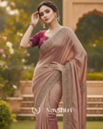 Designer Pink Embroidery Work Chiffon Silk Saree With Glittering Full Stitched Blouse - Image 3