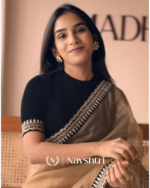 Wonderful Brown Twill Net Embroidery Work Saree With Velvet Blouse Piece - Image 3