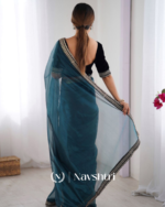 Blissful Rama Twill Net Embroidery Work Saree With Velvet Blouse Piece - Image 3