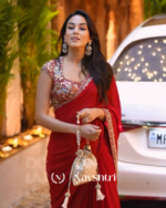 Panoply Red Rangoli Silk Saree With Unequalled Blouse Piece - Image 3