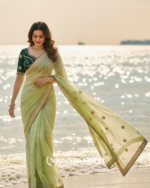 Innovative Pista Embroidery Work Jimmy Choo Silk Saree With Blooming Full Stitched Blouse - Image 3