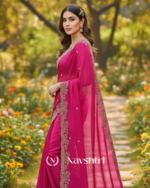 Arresting Dark Pink Embroidery Work Fancy Silk Saree With Ratatouille Full Stitched Blouse - Image 3