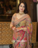 Pulsating Multicolor Chinon Silk Printed Mirror Work Saree - Image 3