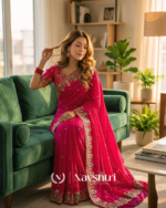 Proficient Dark Pink Fendy Silk Sequence Embroidery Work Saree With Stitched Blouse - Image 4