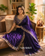Preferable Royal Purple Fendy Silk Sequence Embroidery Work Saree With Stitched Blouse - Image 3
