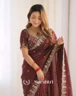 Rhapsody Maroon Fendy Silk Sequence Embroidery Work Saree With Stitched Blouse - Image 3