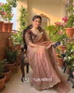 Enamoring Peach Fendy Silk Sequence Embroidery Work Saree With Stitched Blouse - Image 4