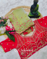 Innovative Green Fendy Silk Sequence Embroidery Work Saree With Stitched Blouse - Image 3