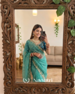 Extraordinary Turquoise Fendy Silk Sequence Embroidery Work Saree With Stitched Blouse