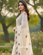 Lagniappe Off White Fancy Silk Embroidery Work Saree With Stitched Blouse - Image 3