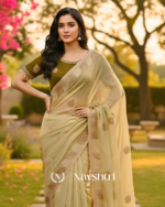 Ineffable Beige Fancy Silk Embroidery Work Saree With Stitched Blouse - Image 3