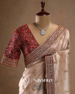 Beige color soft jimichu fabric Embroidery Sequence and Coding Lace work with beautiful golden jari�butta design - Image 3