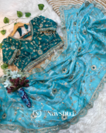 Prettiest Sky Fendy Silk Sequence Embroidery Work Saree With Stitched Blouse - Image 3