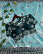 Confounding Sky Organza Silk Saree With Lissome Full Stitched Blouse - Image 3