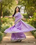 Winsome Lavender Embroidery Work Cursh Silk Saree With Seraphic Full Stitched Blouse - Image 4