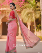 Precious Pink Embroidery Work Cursh Silk Saree With Stunning Full Stitched Blouse - Image 3