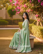 Outstanding Pista Embroidery Work Cursh Silk Saree With Vibrant Full Stitched Blouse - Image 3