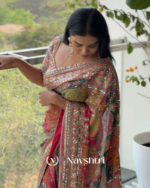 Pulsating Multicolor Chinon Silk Printed Mirror Work Saree - Image 4