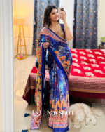Zephyr Multicolor Chinon Silk Printed Mirror Work Saree - Image 5