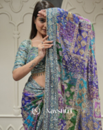 Pulsating Multicolor Chinon Silk Printed Mirror Work Saree - Image 4