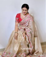 Enticing Beige Embroidery Work Jimmy Choo Silk Saree With Ephemeral Blouse Piece - Image 4