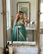 Lassitude Sea Green Moss Silk Zari Woven Fancy Lace Border Saree - Image 4
