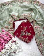 Sonorous Pista Embroidery Work Jimmy Choo Silk Saree With Adorable Blouse Piece - Image 4
