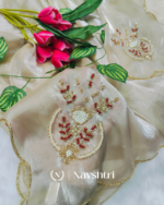 Winsome Beige Jimmy Choo Hand Work Saree - Image 5