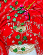 Blooming Red Fendy Silk Sequence Embroidery Work Saree With Stitched Blouse - Image 4