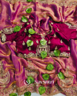 Designer Pink Embroidery Work Chiffon Silk Saree With Glittering Full Stitched Blouse - Image 4