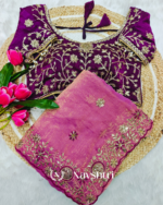 Grandiose Pink Fendy Chiffon Silk Sequence Embroidery Work Saree With Stitched Blouse - Image 4
