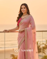 Denouement Pink Embroidery Work Jimmy Choo Silk Saree With Marvellous Full Stitched Blouse - Image 4