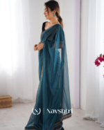 Blissful Rama Twill Net Embroidery Work Saree With Velvet Blouse Piece - Image 4