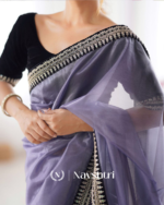 Flattering Lavender Twill Net Embroidery Work Saree With Velvet Blouse Piece - Image 4