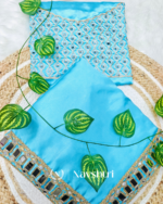 Sumptuous Sky Satin Silk Mirror Work Saree With Rhapsody Blouse Piece - Image 4