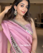 Invaluable Pink Satin Silk Mirror Work Saree With Seraphic Blouse Piece - Image 4