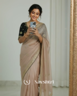 Splendorous Beige Embroidery Work Jimmy Choo Silk Saree With Lagniappe Full Stitched Blouse - Image 4