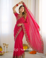 Proficient Dark Pink Fendy Silk Sequence Embroidery Work Saree With Stitched Blouse - Image 5