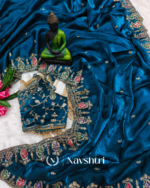 Lovely Blue Fendy Silk Sequence Embroidery Work Saree With Stitched Blouse - Image 4
