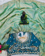 Extraordinary Turquoise Fendy Silk Sequence Embroidery Work Saree With Stitched Blouse - Image 4
