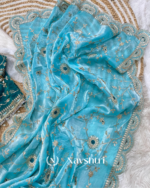 Prettiest Sky Fendy Silk Sequence Embroidery Work Saree With Stitched Blouse - Image 4