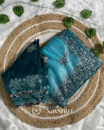 Confounding Sky Organza Silk Saree With Lissome Full Stitched Blouse - Image 4