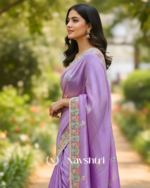 Winsome Lavender Embroidery Work Cursh Silk Saree With Seraphic Full Stitched Blouse - Image 5