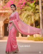 Precious Pink Embroidery Work Cursh Silk Saree With Stunning Full Stitched Blouse - Image 4