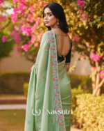 Outstanding Pista Embroidery Work Cursh Silk Saree With Vibrant Full Stitched Blouse - Image 4