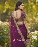 Beauteous Purple Embroidery Work Fancy Silk Saree With Nebula Full Stitched Blouse - Image 4