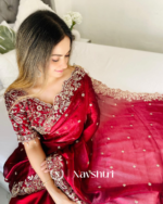 Nemesis Red Embroidery Work Fancy Silk Saree With Engrossing Full Stitched Blouse - Image 4