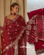 Groovy Maroon Embroidery Work Soft Georgette Silk Saree With Mesmeric Full Stitched Blouse - Image 4