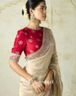 Seraglio Beige Embroidery Work Tweel Net Silk Saree With Divine Blouse Piece - Image 4