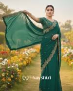 Exquisite Dark Green Embroidery Work Fancy Silk Saree With Rhapsodic Full Stitched Blouse - Image 5